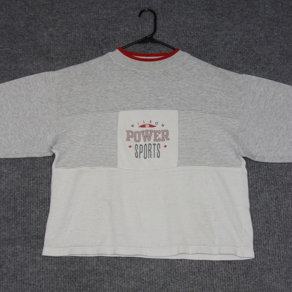 Vintage Men's Wilson Power Sports Sweatshirt Gray White‎ Red Crew Neck Size M